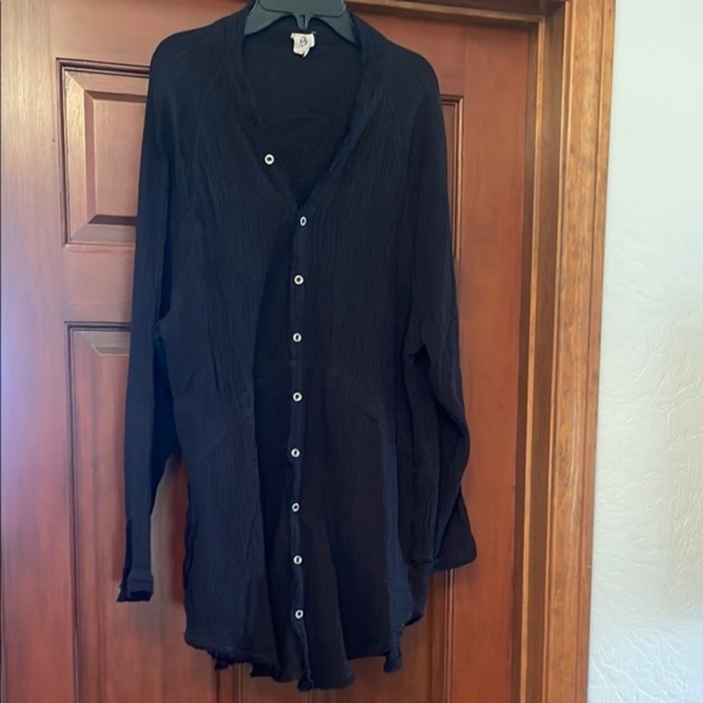 FLAWLESS Black crinkled gauze cotton Lightweight Shirt Jacket Small